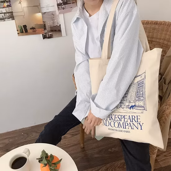 포켓 내부 토트 숄더백 이중 목적 맞춤형 인쇄 면 캔버스 토트 백